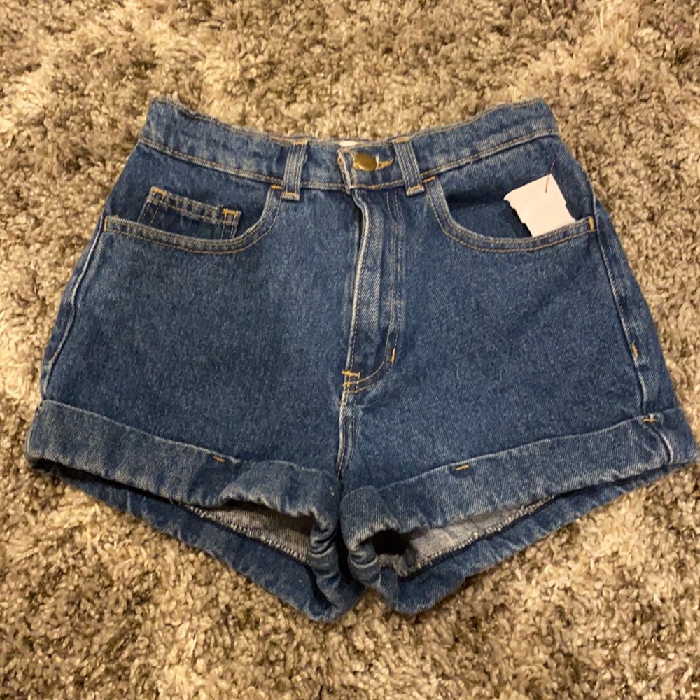 American Apparel High Rise Denim Shorts Size 25 NWT Cuffed Blue